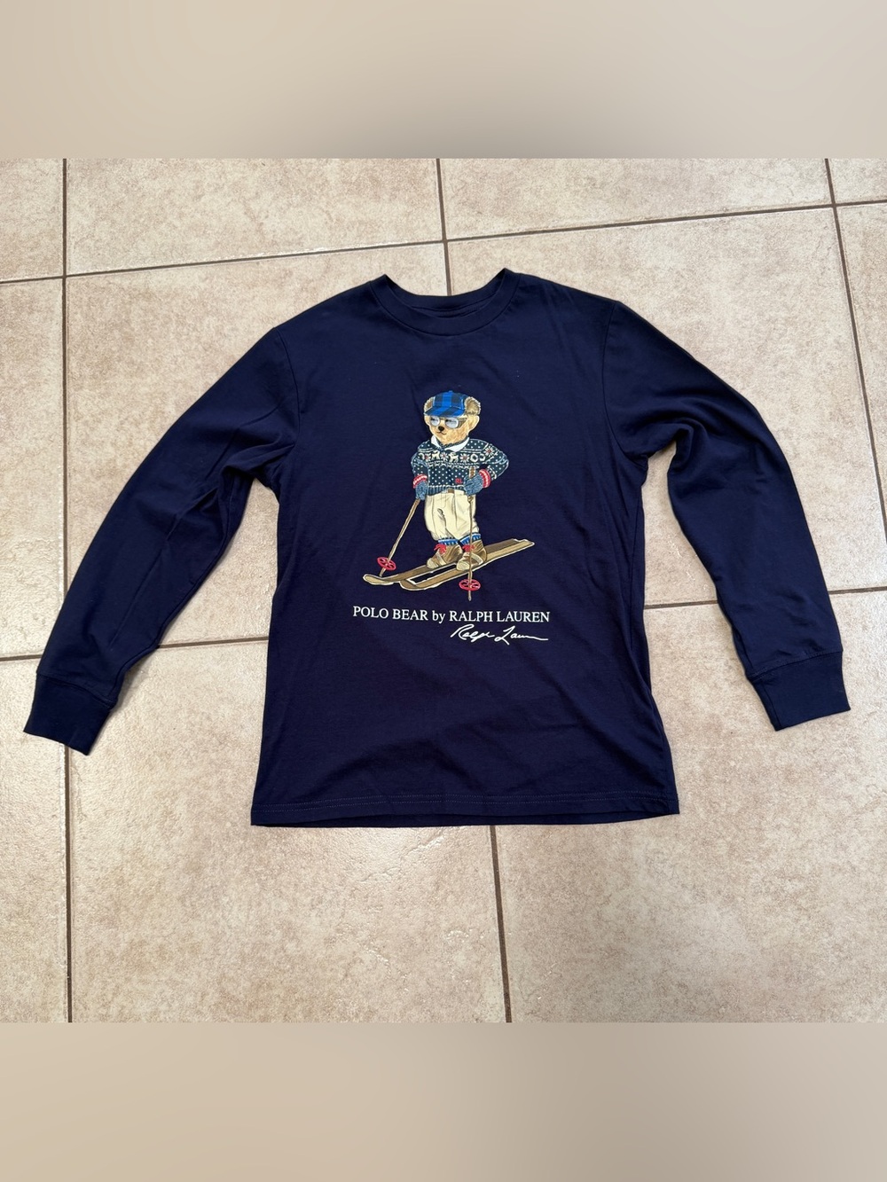 Polo by Ralph Lauren Navy Long-Sleeve Tee with Skiing Bear Graphic
